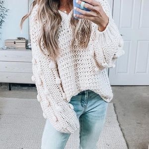 Pink Lily Pom Sleeve Sweater